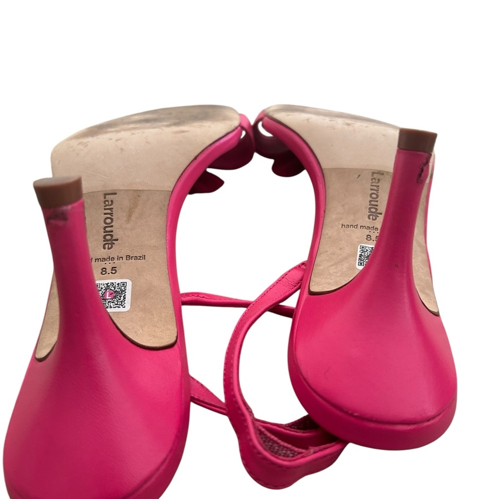 Larroude Fuchsia pink hibiscus Flower slingback heeled sandals in box size 8.5 - Picture 10 of 15